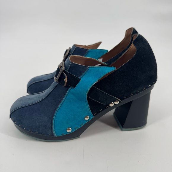 John Fluevog “Amor” Summer of Love Suede Clog Heels – Blue/Teal Approx Sz 8 - Picture 5 of 13